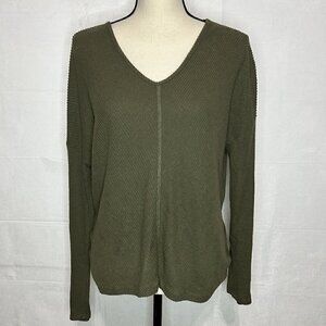 Heart & Hips Ribbed Open Twist Back Knit Olive Green Stretch Top Sz M
